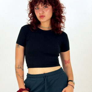 Crop Top Manche Courte Noir - CHIOS